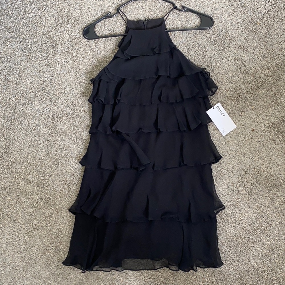 Black ruffle mini dress NWT. High neck lightweight
